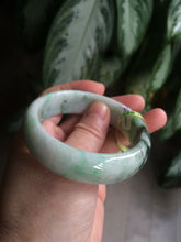 Load image into Gallery viewer, 53-55mm certifaied Type A 100% Natural sunny green/white/black Jadeite Jade bangle (with defects) Group AD48
