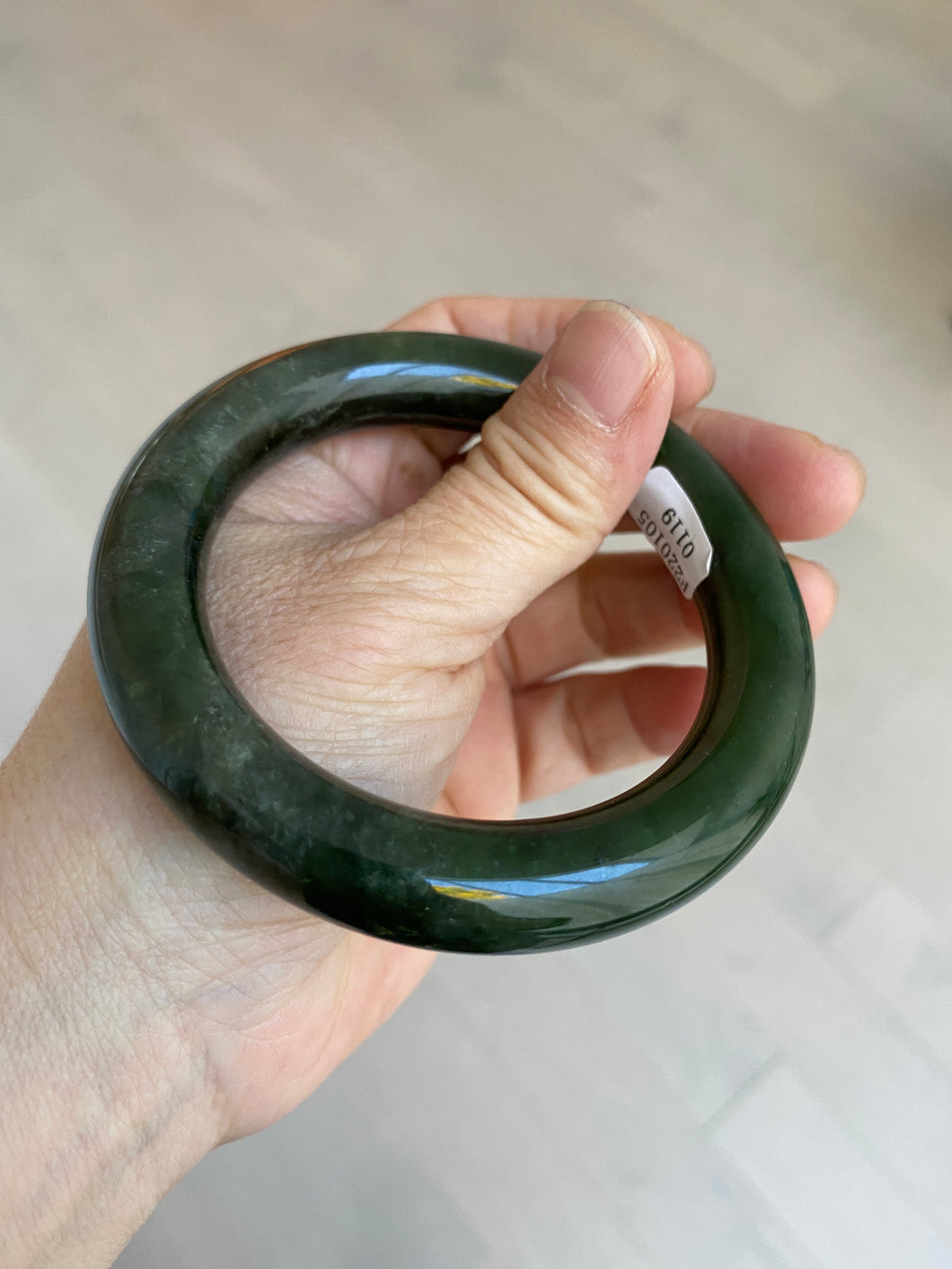 Reserved! Please don't order. Thanks. 57.3mm certified 100% Natural dark green/gray/black chubby round cut nephrite Hetian Jade bangle HT51-0119