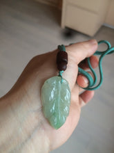 Load image into Gallery viewer, type A 100% Natural icy watery green/gray Jadeite Jade leaf pendant necklace AH57
