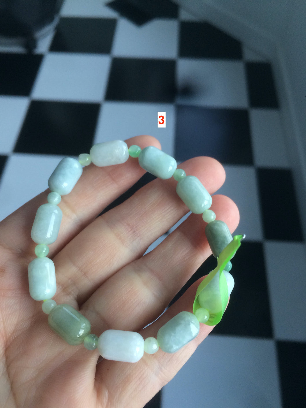 100% natural green/white type A jadeite jade Capsule bead bracelet AE-bracelet