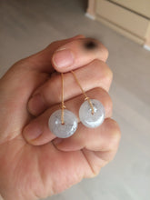 Load image into Gallery viewer, 100% Natural icy watery white/black (冰乌鸡) safety guardian donut dangling jadeite Jade earring D81
