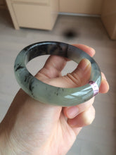 Load image into Gallery viewer, 55.6mm 100% Natural icy black/light green Chinese ink painting Xiu Jade (Serpentine) bangle AJ43

