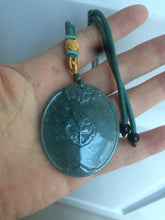 Load image into Gallery viewer, 46.2mm 100% natural Guatemala blue/green/gray doubleHappiness with flying auspicious snow(双喜临门+瑞雪丰年) jadeite jade pendant Q80
