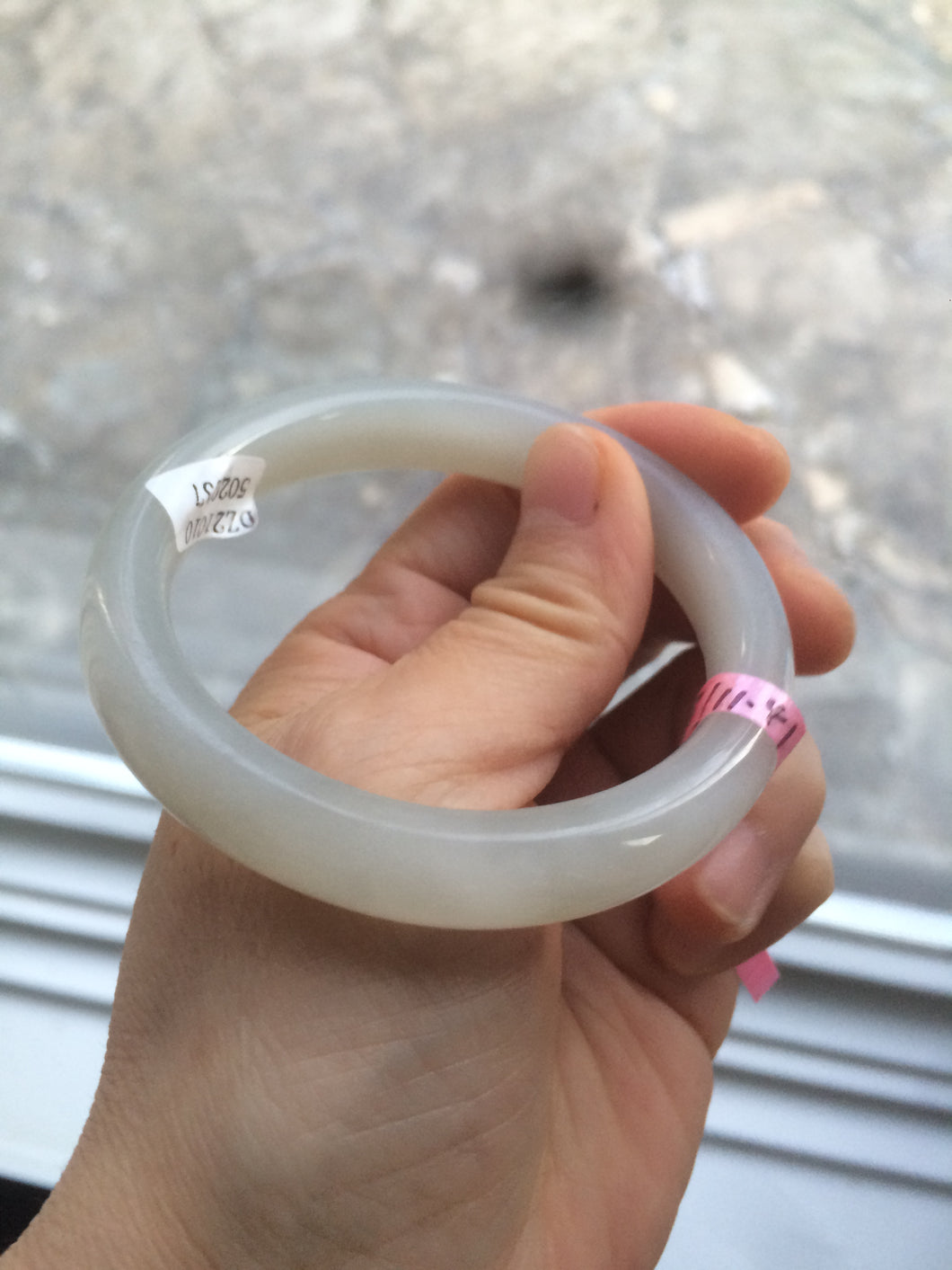 53.7mm Certified Type A 100% Natural icy beige/white/gray Hetian (nephrite) Jade bangle N75-2037 卖了