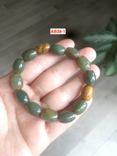 Load image into Gallery viewer, 100% Natural 12x9mm green/yellow olives shape seed material(籽料) Hetian Jade bead bracelet A38 (河磨玉，和田玉籽料)

