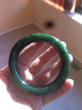 Load image into Gallery viewer, 57.3mm certified 100% Natural dark green/gray/black chubby round cut nephrite(碧玉) Hetian Jade bangle HE54-0135
