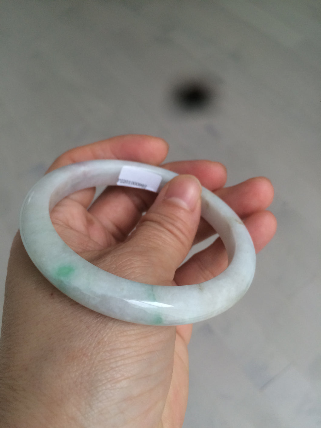 57.9mm Certified Type A 100% Natural sunny green/purple/white Jadeite Jade bangle U87-0992