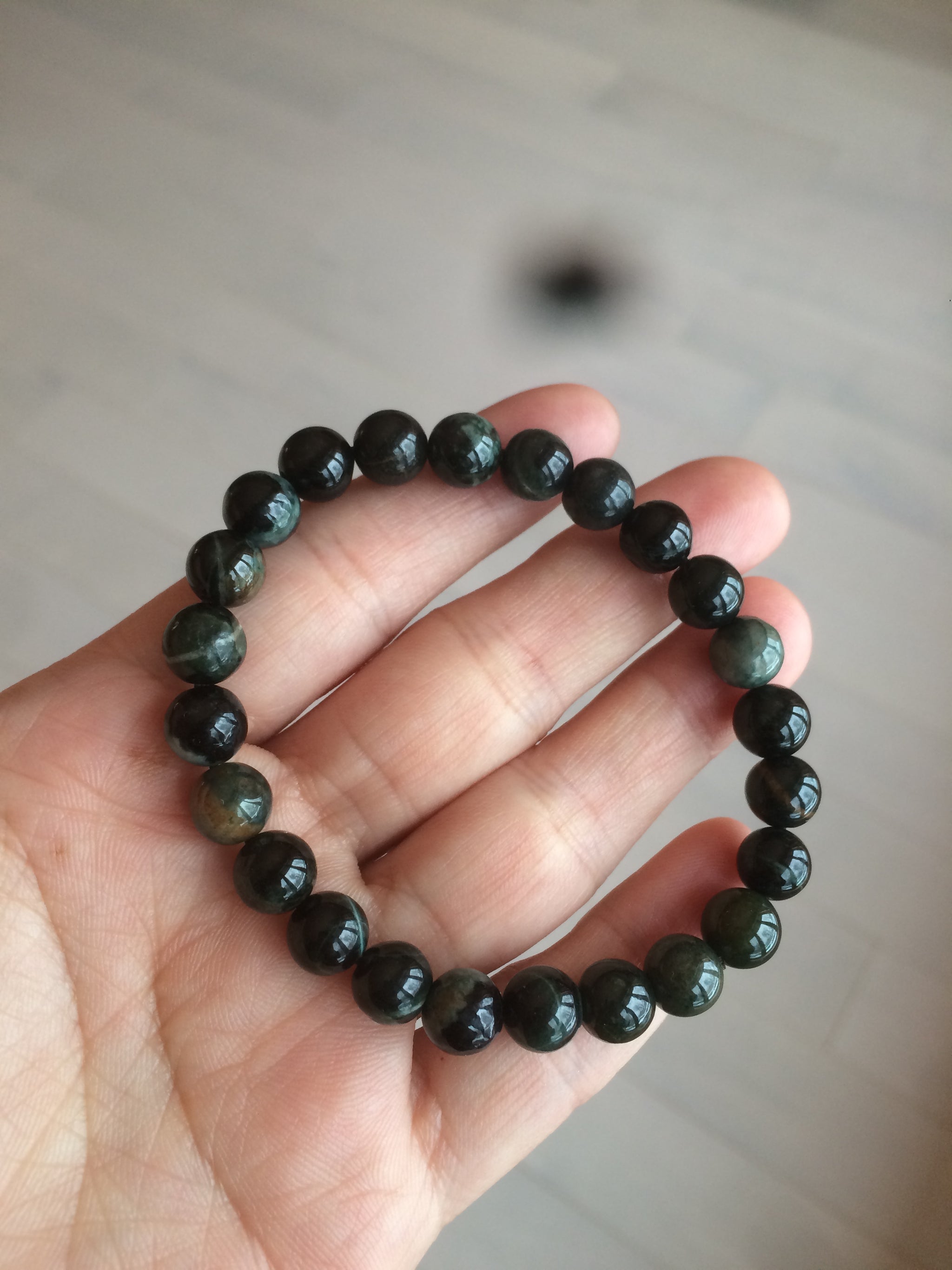 GUATEMALAN JADE & LEATHER // Unisex Men's Women's Bracelet // Black Jadeite // Big Tube Bead// Mayan Mountain authentic // B2 // 7 inch