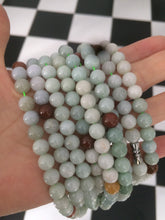 Load image into Gallery viewer, 7.8-8mm 100% Natural type A light green/red/white jadeite jade beads necklace SN-2
