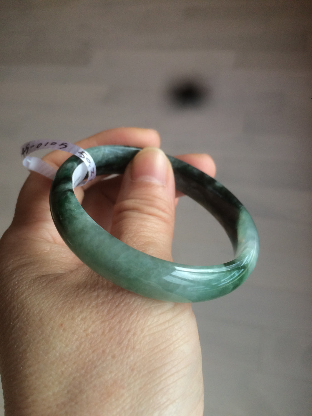 50.2mm Certified Type A 100% Natural sunny green/dark green Jadeite Jade bangle D45-0105