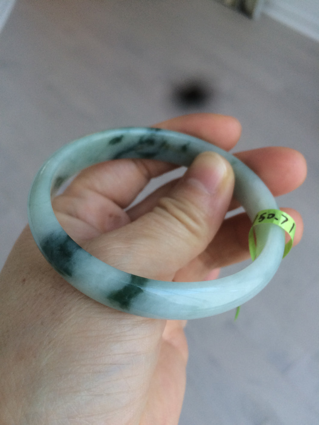 53.5mm Certified type A 100% Natural light green/yellow/green floating flower oval jadeite jade bangle AC32-5313