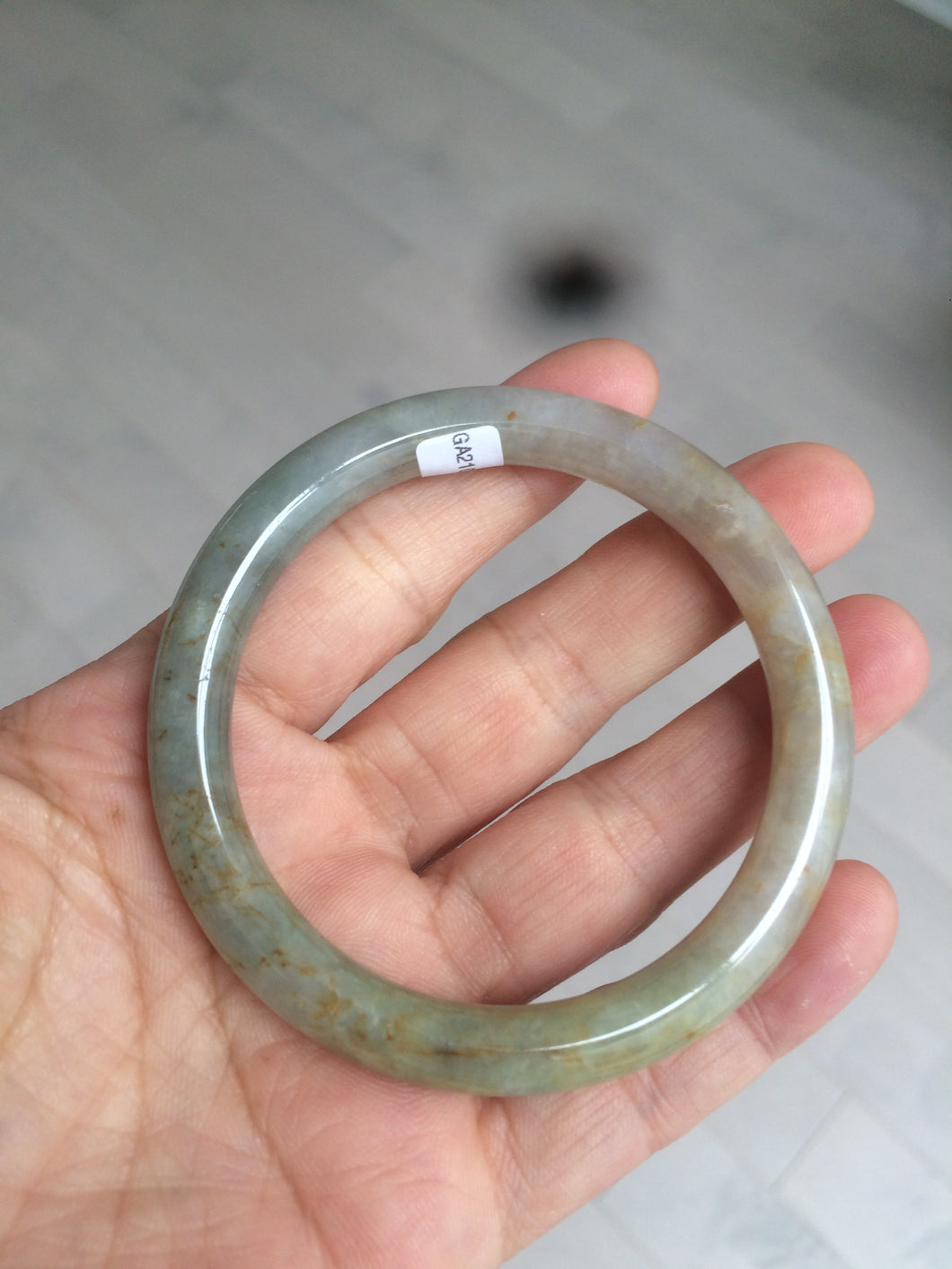 53mm certified Type A 100% Natural green/brown round cut Jadeite Jade bangle AD85-1438