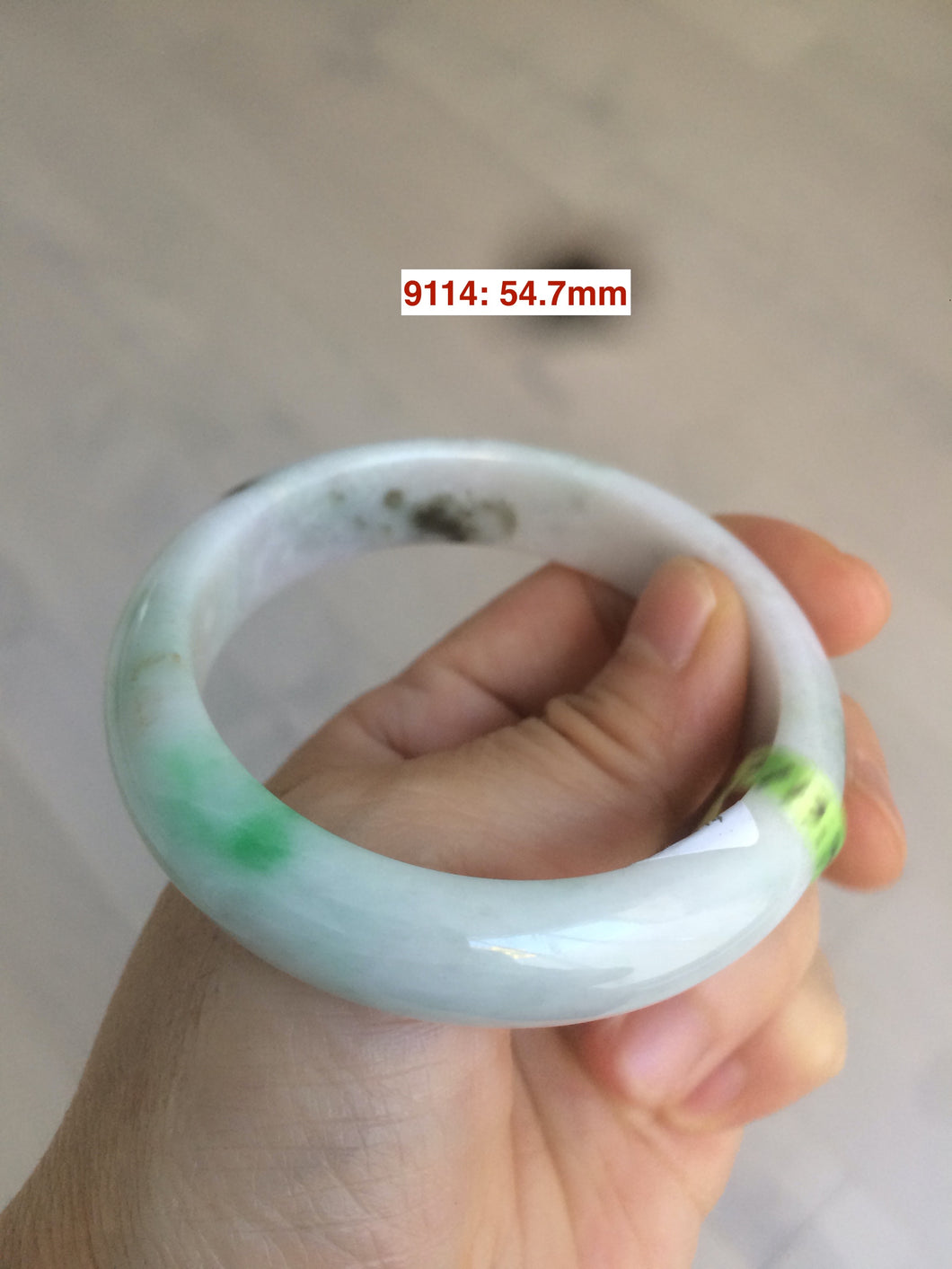 54-60mm certified Type A 100% Natural sunny green/white/black Jadeite Jade bangle group (Clearance item) M32