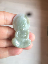 Load image into Gallery viewer, 100% Natural light green jadeite Jade meditate baby buddha (宝宝佛) pendant necklace N121
