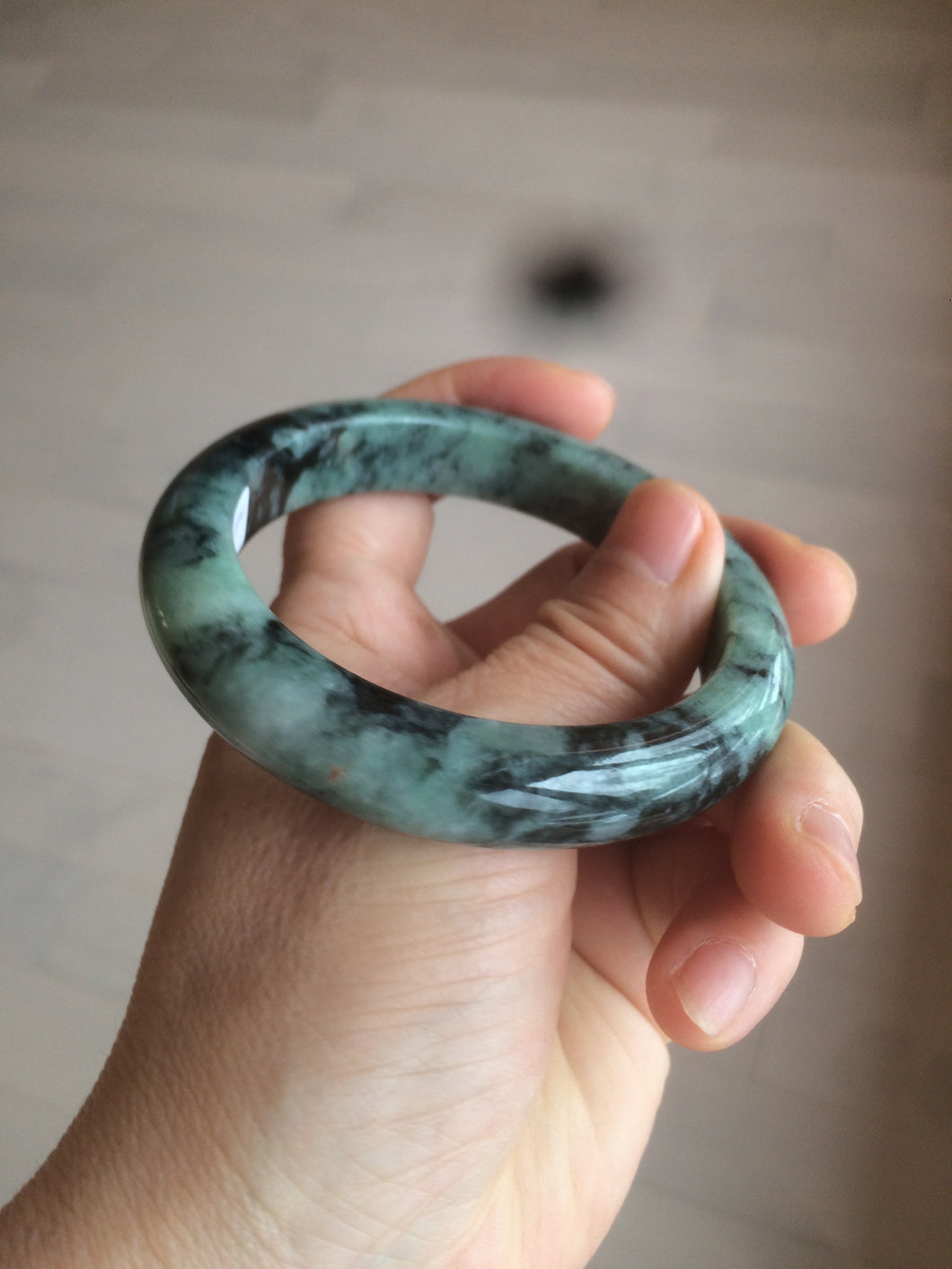 55.5mm Certified 100% Natural type A dark green/green Jadeite Jade bangle AB68-9800