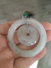 Load image into Gallery viewer, Certified Type A 100% Natural icy light green/brown Jadeite Jade concentric circle safety Guardian ring Pendant (子母扣) SN-8012
