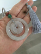 Load image into Gallery viewer, Certified Type A 100% Natural icy light green/brown Jadeite Jade concentric circle safety Guardian ring Pendant (子母扣) SN-8012
