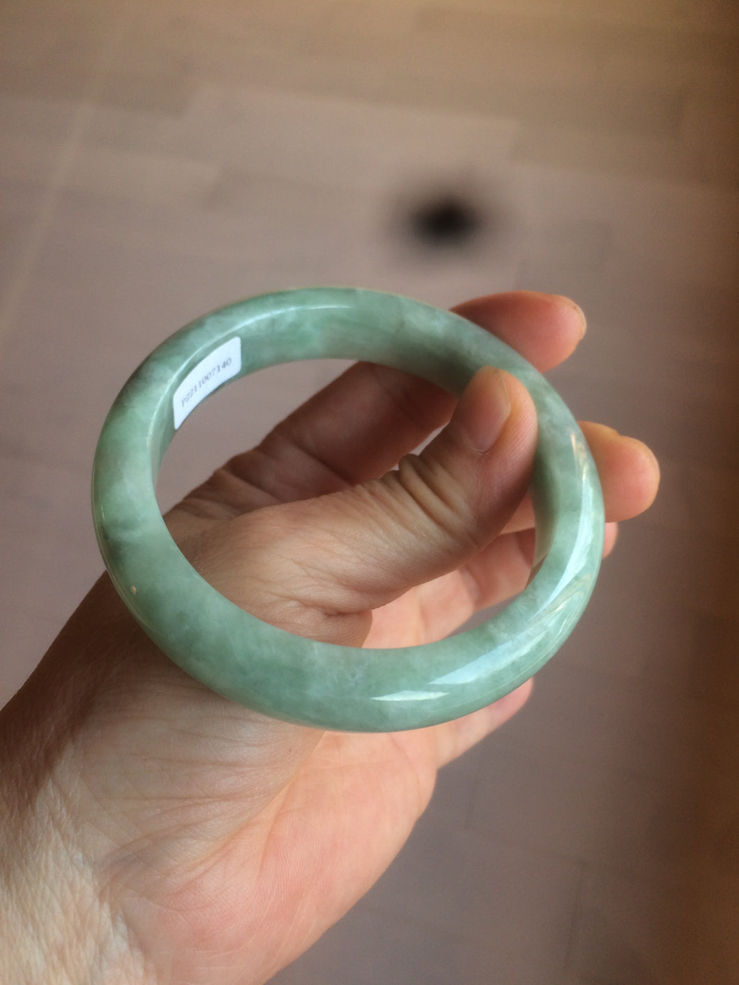 57.4mm certified Type A 100% Natural green/gray Jadeite Jade bangle X122-7140