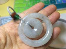 Load image into Gallery viewer, Certified Type A 100% Natural icy light green/brown Jadeite Jade concentric circle safety Guardian ring Pendant (子母扣) SN-8012
