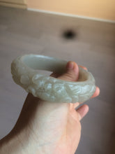 Load image into Gallery viewer, 63.6mm 100% natural light pale pink/gray Quartzite (Shetaicui jade) Phoenix and Peony bangle XY8
