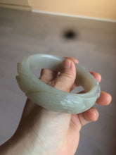 Load image into Gallery viewer, 63.6mm 100% natural light pale pink/gray Quartzite (Shetaicui jade) Phoenix and Peony bangle XY8
