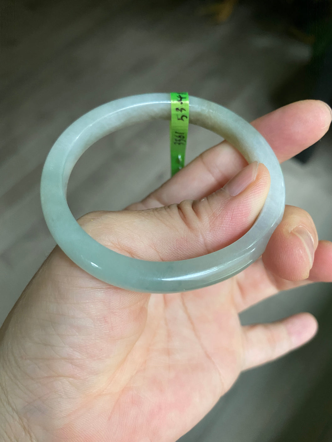 50.5mm Certified Type A 100% Natural icy green brown oval Jadeite Jade bangle E55-3561