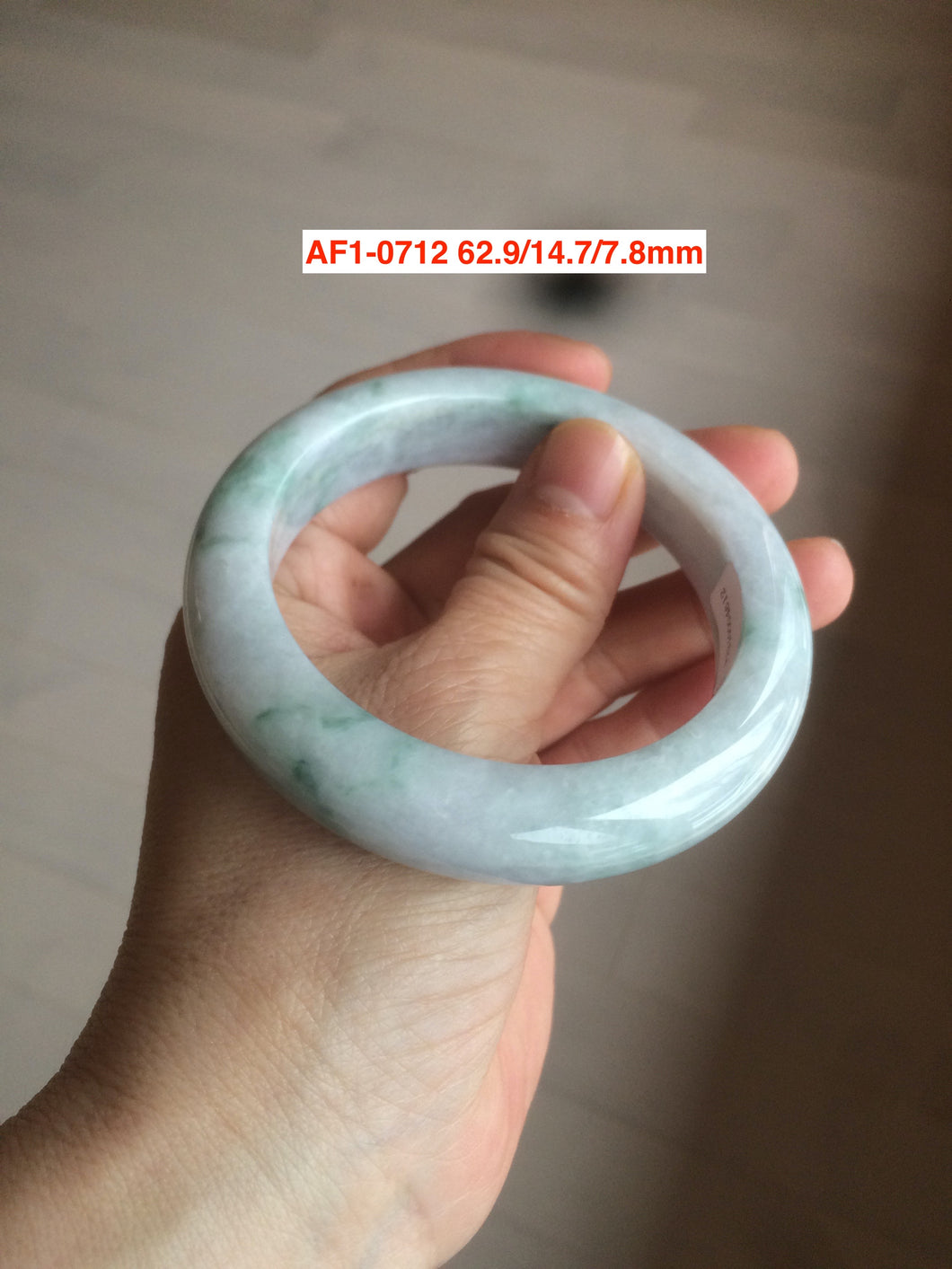 56.5mm certified Type A 100% Natural green/white chubby Jadeite Jade bangle AF1-4612