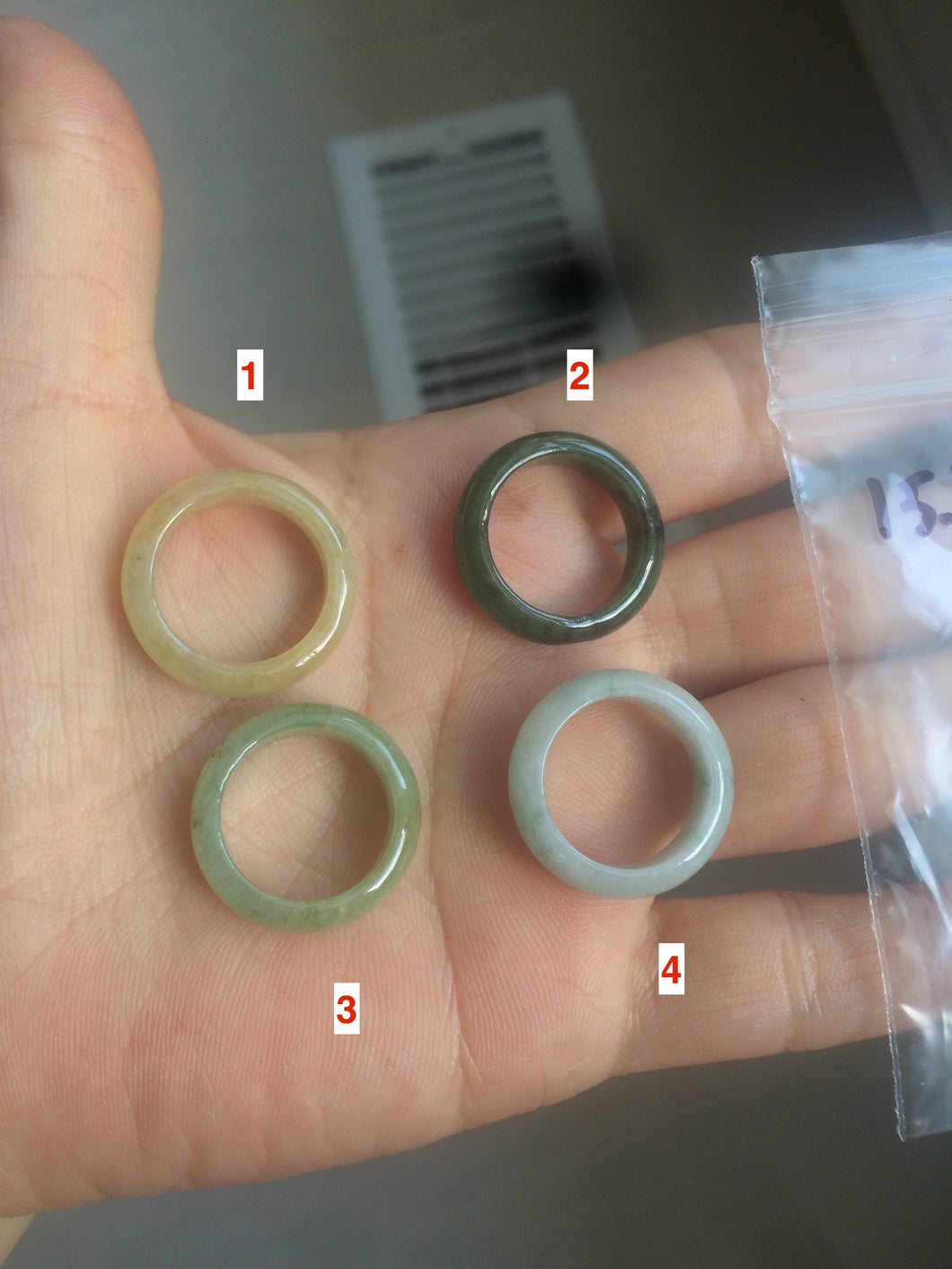 15.7mm/size5 100% natural type A icy watery green/white/yellow jadeite jade band ring G105-5
