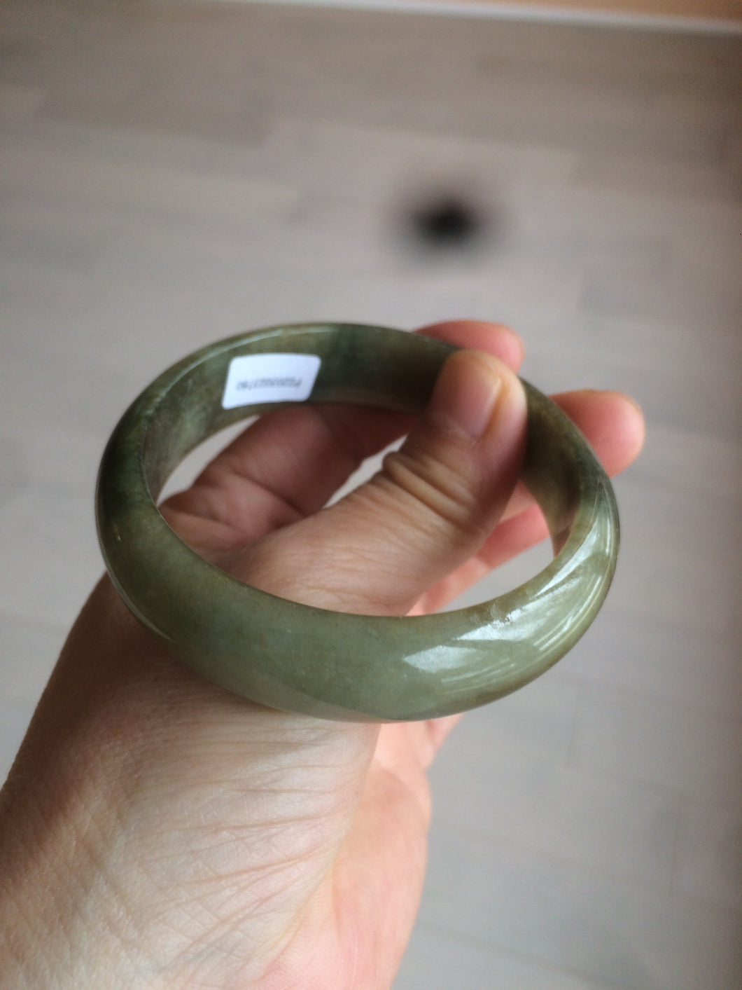 54.5mm Certified type A 100% Natural dark green/brown/black Jadeite bangle N106-3780