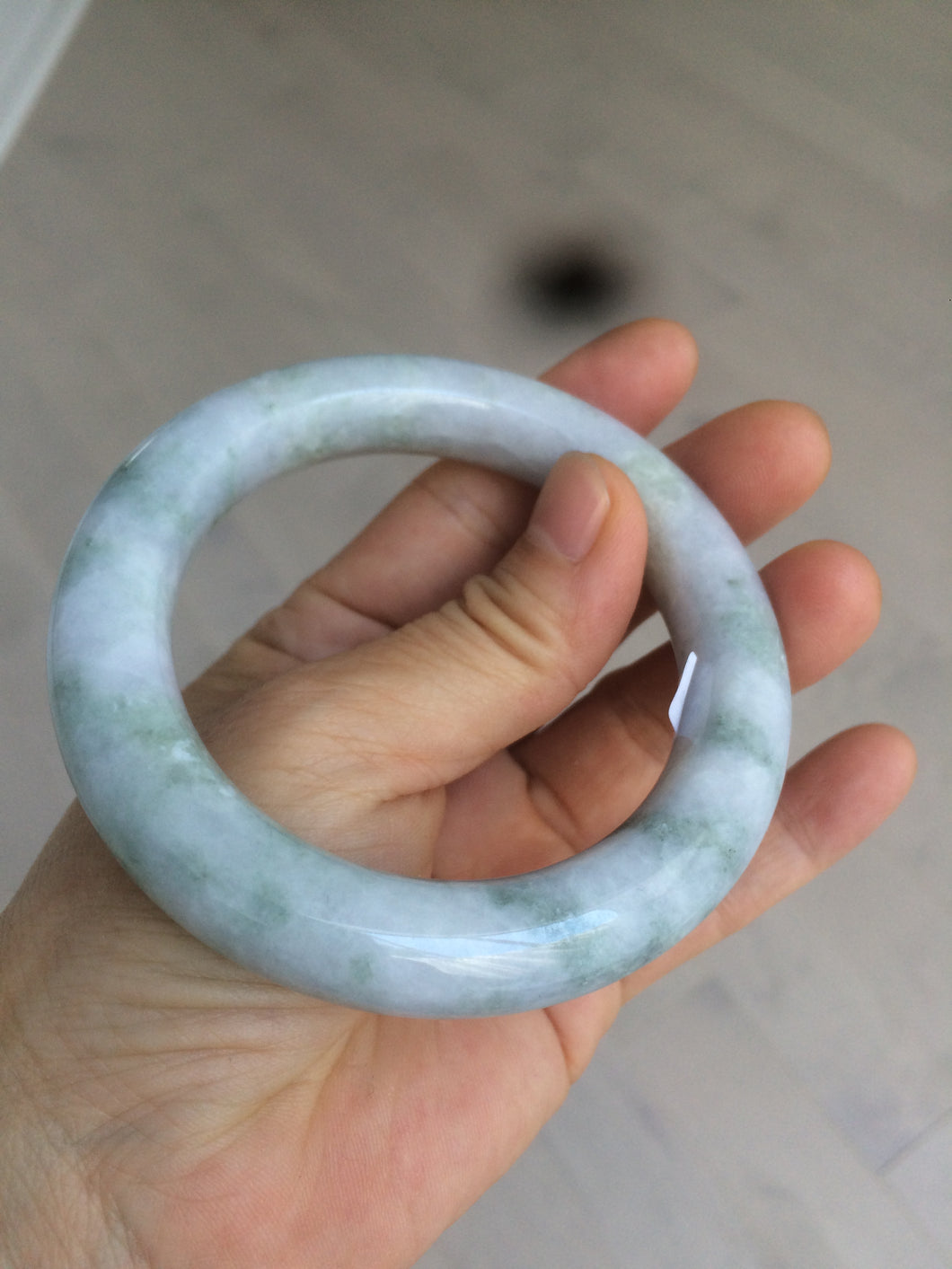 56.3mm certified Type A 100% Natural light green/white/purple chubby round cut Jadeite Jade bangle E65