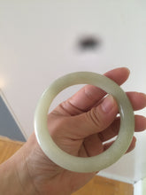 Load image into Gallery viewer, Certified 55.5mm 100% Natural light fresh green/white with flying snow round cut nephrite Hetian Jade bangle HT23-0194
