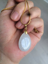 Load image into Gallery viewer, 100% natural icy watery clear white type A jadeite jade water drop pendant necklace group E53
