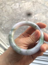 Load image into Gallery viewer, 56mm 100% natural certified sunny green/white/purple round cut jadeite jade bangle R54-4815
