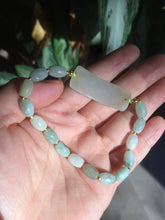 Load image into Gallery viewer, Type A 100% Natural light green/white carving flowers vintage style Jadeite Jade bracelet Z
