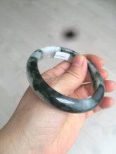 Load image into Gallery viewer, 57.8mm certified  100% natural dark green/white foggy mountains jadeite jade bangle AD94-0654
