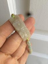 Load image into Gallery viewer, Type A 100% Natural light green/white carving flowers vintage style Jadeite Jade bracelet Z
