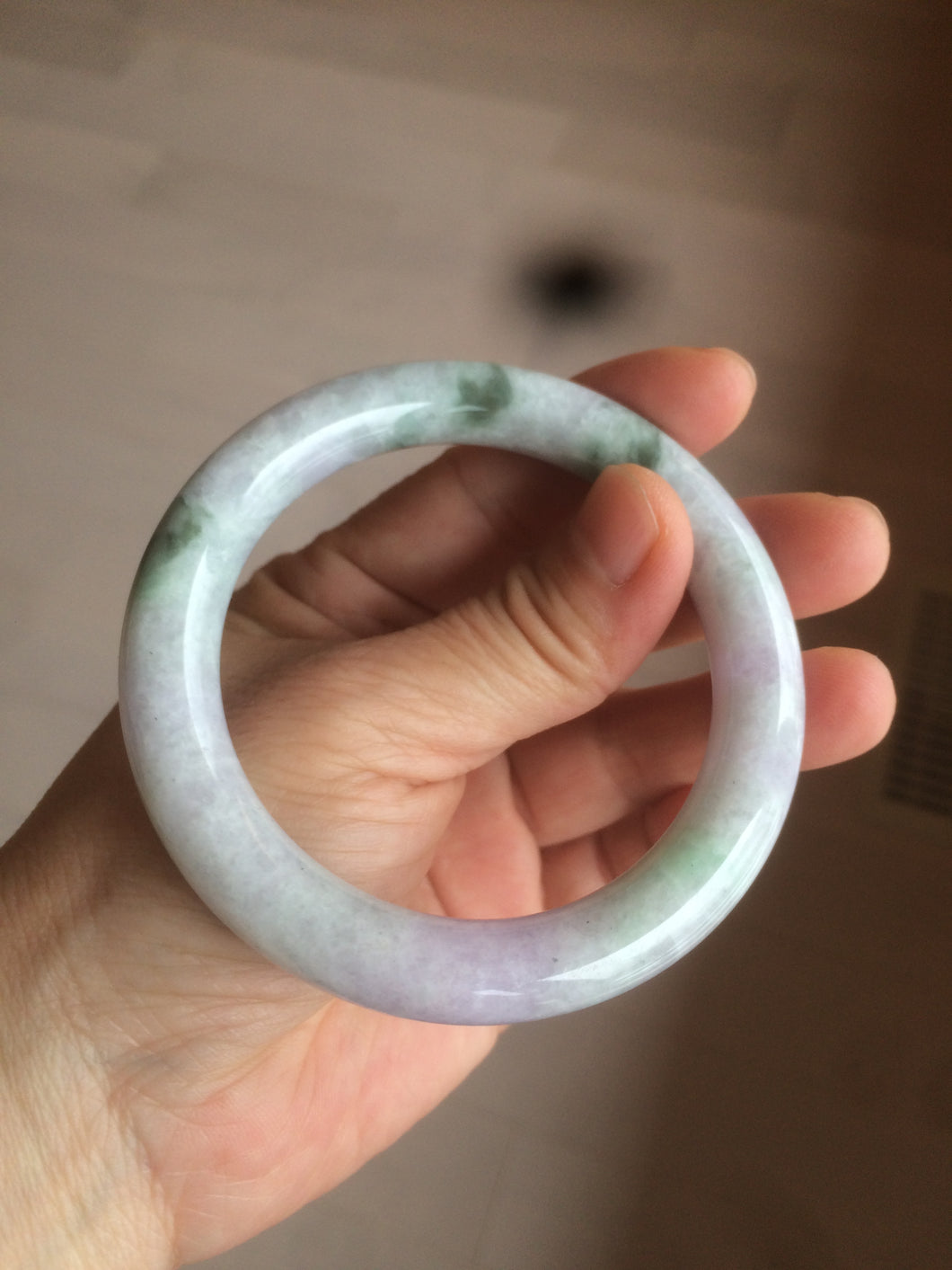 55.5mm Certified 100% natural Type A green/purple round cut jadeite jade bangle AC23-4227