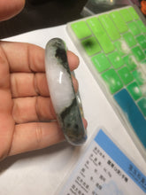 Load image into Gallery viewer, 55mm certified  100% natural dark green/white foggy mountains jadeite jade bangle AD96-0655
