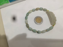 Load image into Gallery viewer, Type A 100% Natural light green/white carving flowers vintage style Jadeite Jade bracelet Z
