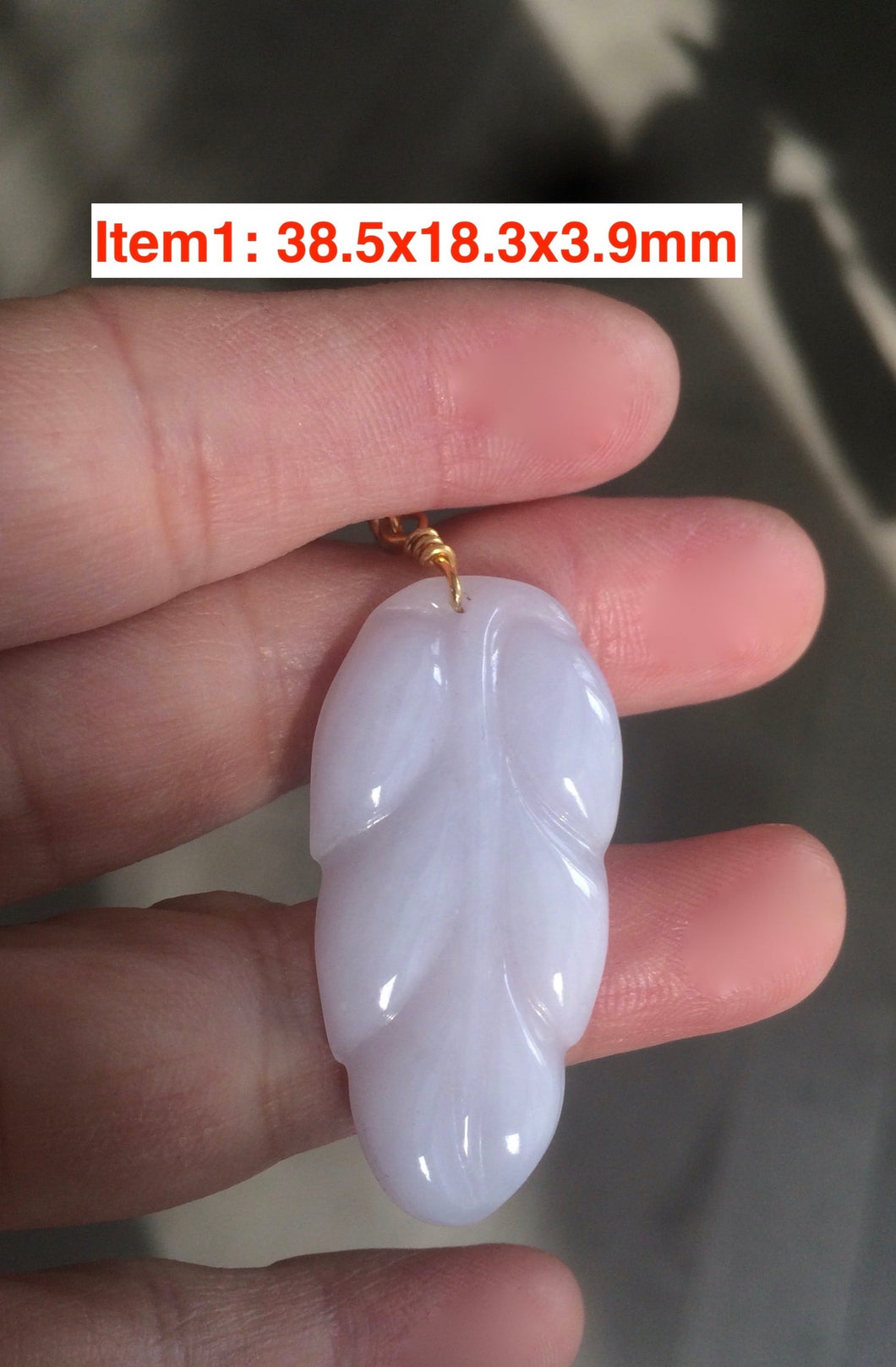 Type A 100% Natural light purple/white Jadeite Jade leaf (lucky bamboo, blessed melon) pendant AH32