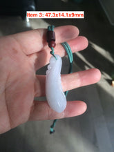 Load image into Gallery viewer, Type A 100% Natural light purple/white Jadeite Jade leaf (lucky bamboo, blessed melon) pendant AH32

