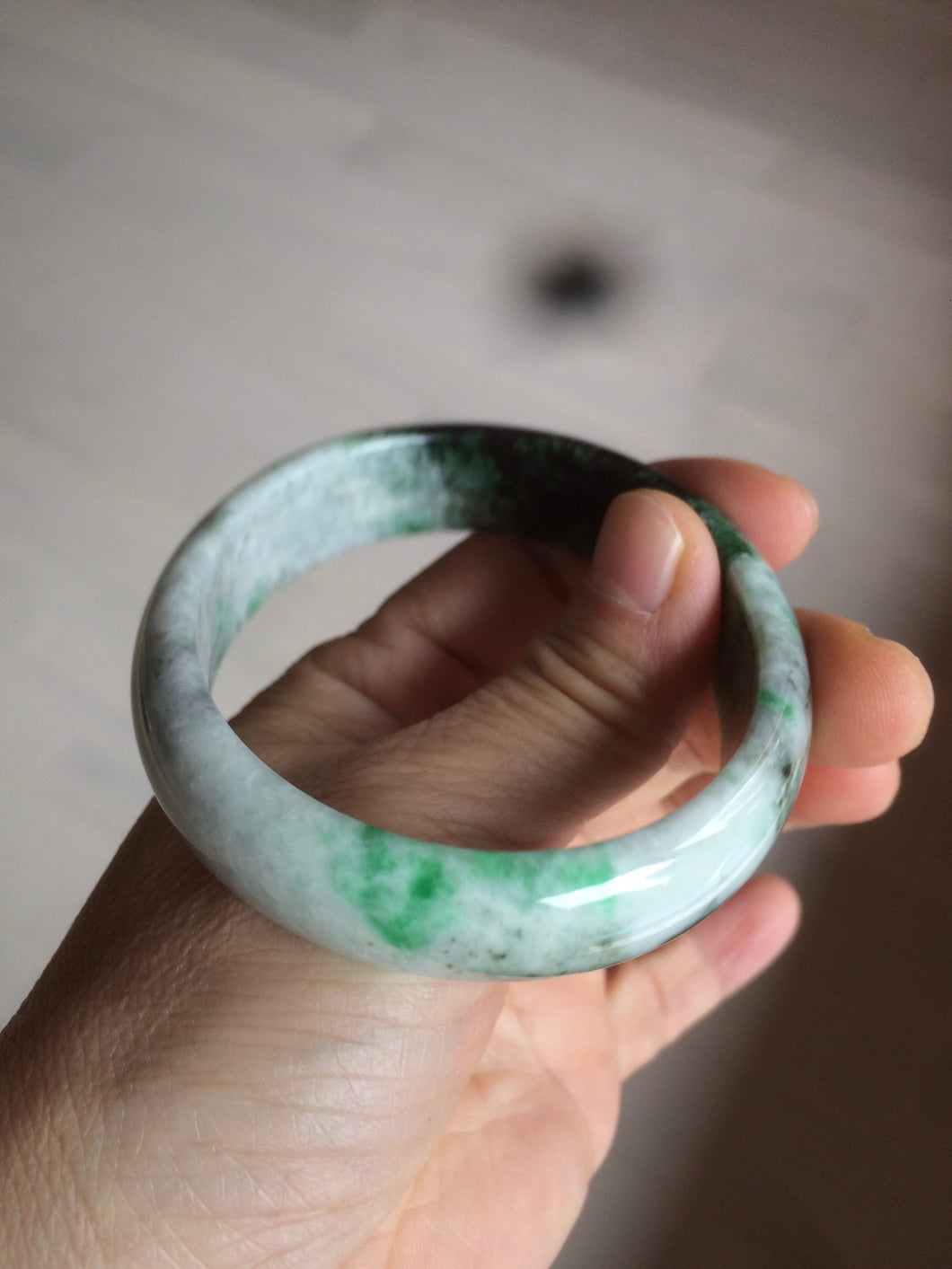 53.5mm certified 100% natural Type A sunny green/dark green jadeite jade bangle Ak49-2724