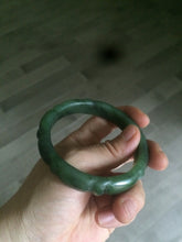 Load image into Gallery viewer, 57.8mm 100% Natural dark green carved bamboo nephrite Hetian Jade (和田碧玉) bangle HE16
