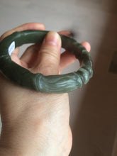 Load image into Gallery viewer, 58mm 100% Natural green/gray/black 3D bamboo stem/leave Hetian nephrite Jade bangle HF6-5268 卖了
