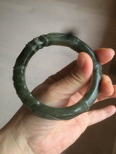 Load image into Gallery viewer, 58mm 100% Natural green/gray/black 3D bamboo stem/leave Hetian nephrite Jade bangle HF6-5268 卖了
