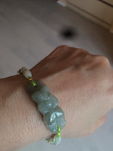 Load image into Gallery viewer, Type A 100% Natural light green/white carving flowers vintage style Jadeite Jade bracelet group AH33 (Clearance item)
