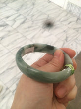 Load image into Gallery viewer, 53mm Certified type A 100% Natural light green/brown/gary floating flower oval jadeite jade bangle Q74-5309
