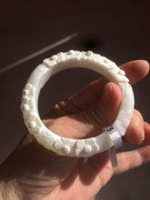 Load image into Gallery viewer, 51.5mm Certified 100% Natural Porcelain white with 3D carved plum blossom nephrite Hetian Jade bangle HF3-1453
