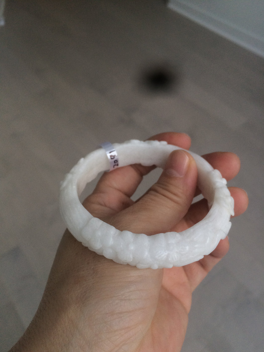 56.2mm Certified 100% Natural Porcelain white with 3D carved plum blossom nephrite Hetian Jade bangle HF2-2091 卖了
