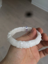 Load image into Gallery viewer, 56.2mm Certified 100% Natural Porcelain white with 3D carved plum blossom nephrite Hetian Jade bangle HF2-2091 卖了
